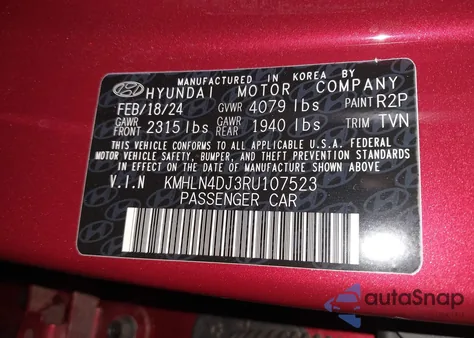 2024 Hyundai Elantra Hybrid Limited from USA, damaged, VIN KMHLN4DJ3RU107523
